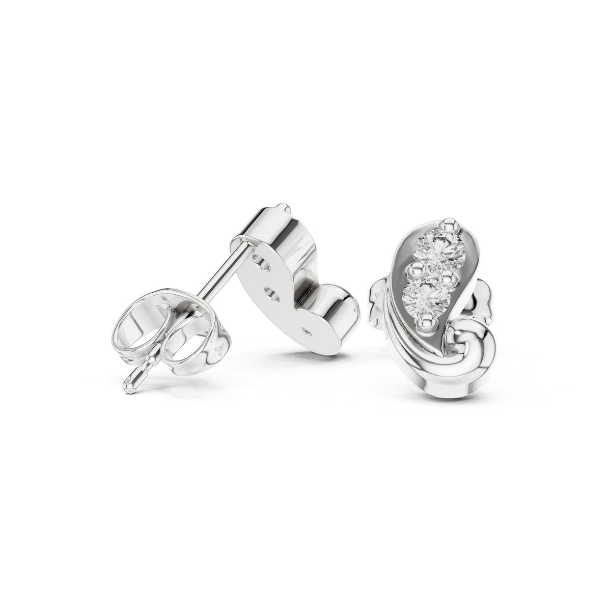 Moissanite Pavé Paisley Stud Earrings – 925 Sterling Silver, 18K Gold Vermeil