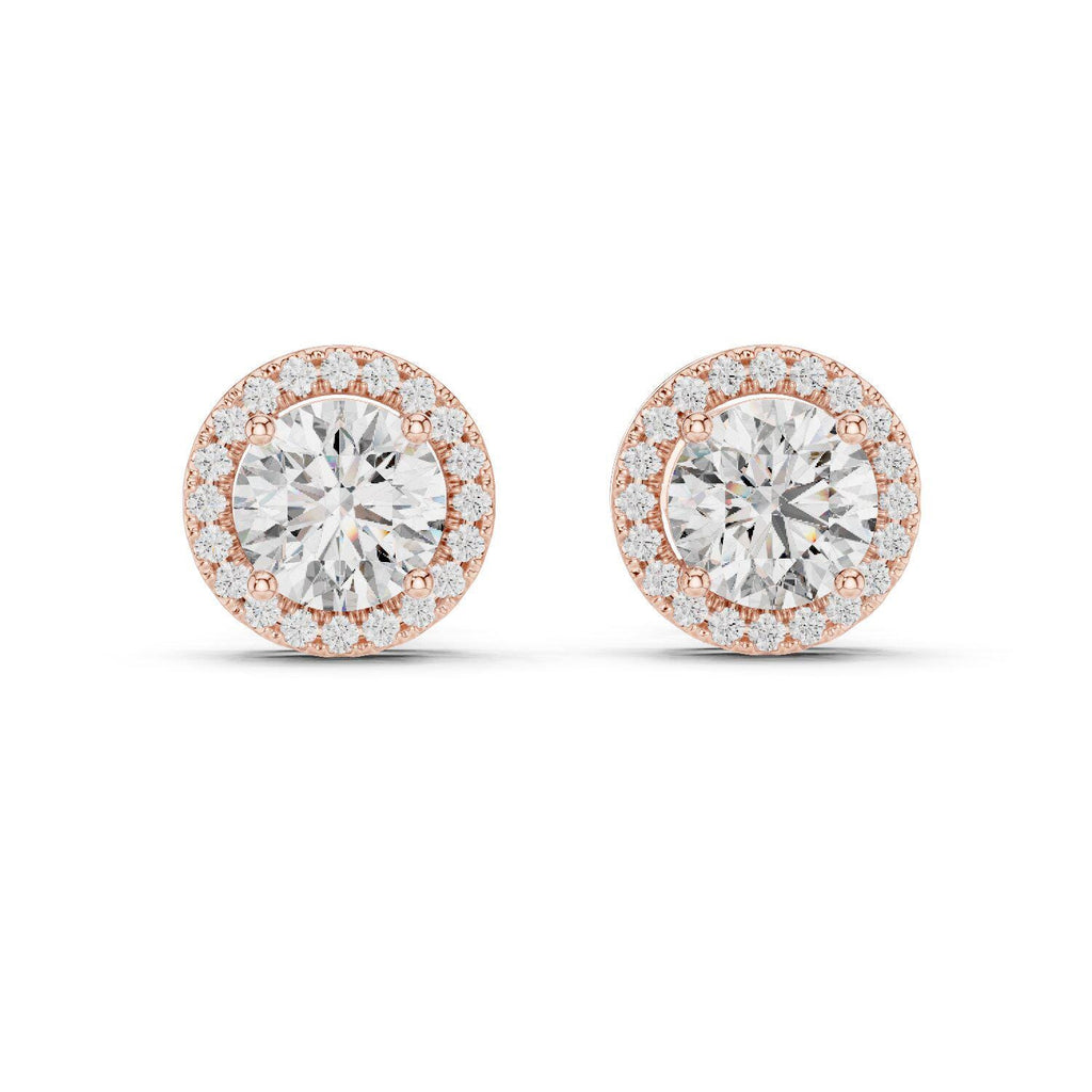 7mm Round Moissanite Halo Stud Earrings – 925 Sterling Silver, 18K Gold Vermeil