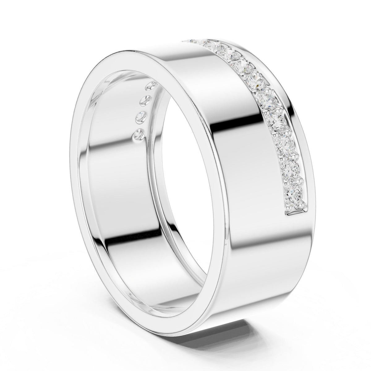 Men's Wide Band with Pavé Moissanite Stripe – 925 Sterling Silver, 18K Gold Vermeil