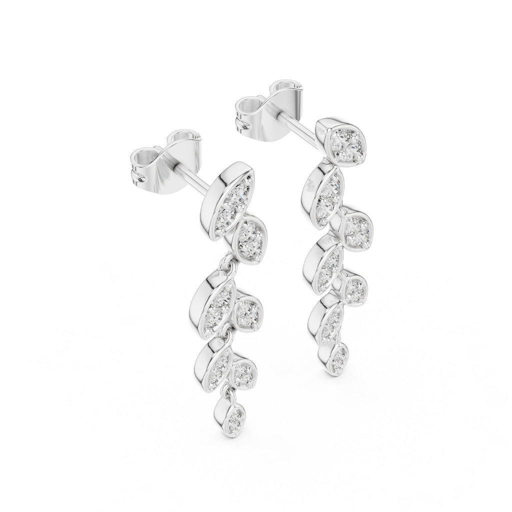 Moissanite Pavé Leaf Vine Drop Earrings – 925 Sterling Silver, 18K Gold Vermeil