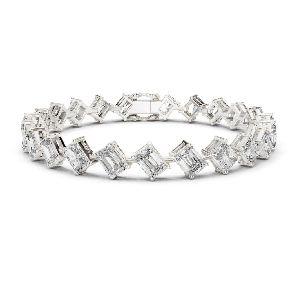 Tilted Emerald-Cut Moissanite Tennis Bracelet – 925 Sterling Silver, 18K Gold Vermeil
