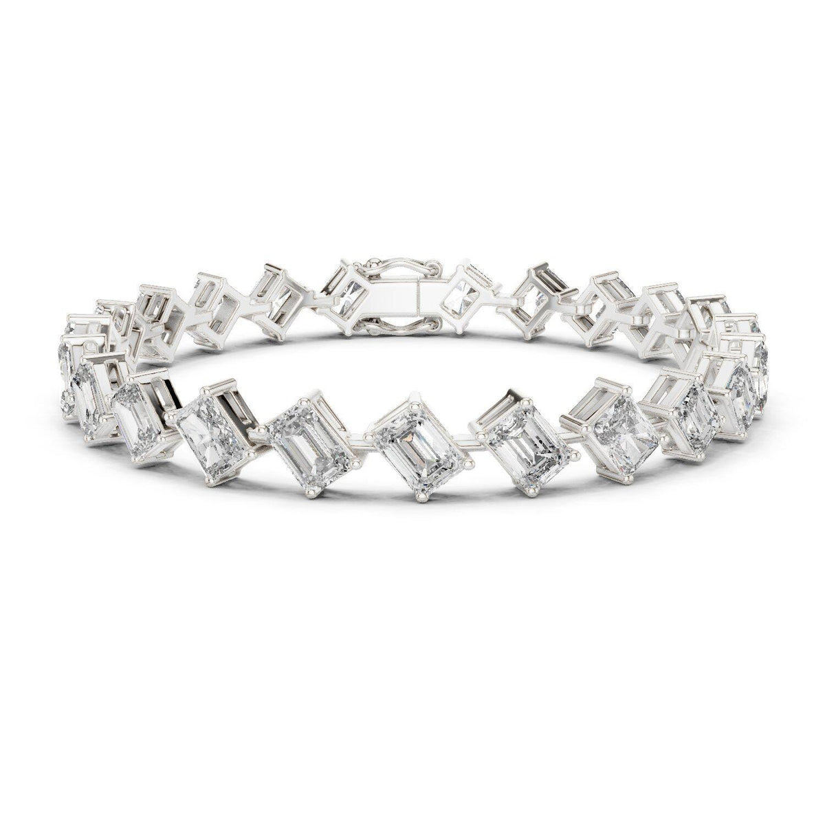 Tilted Emerald-Cut Moissanite Tennis Bracelet – 925 Sterling Silver, 18K Gold Vermeil