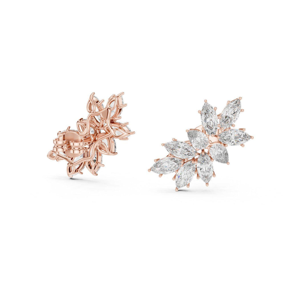 Marquise Moissanite Climber Earrings – 925 Sterling Silver, 18K Gold Vermeil
