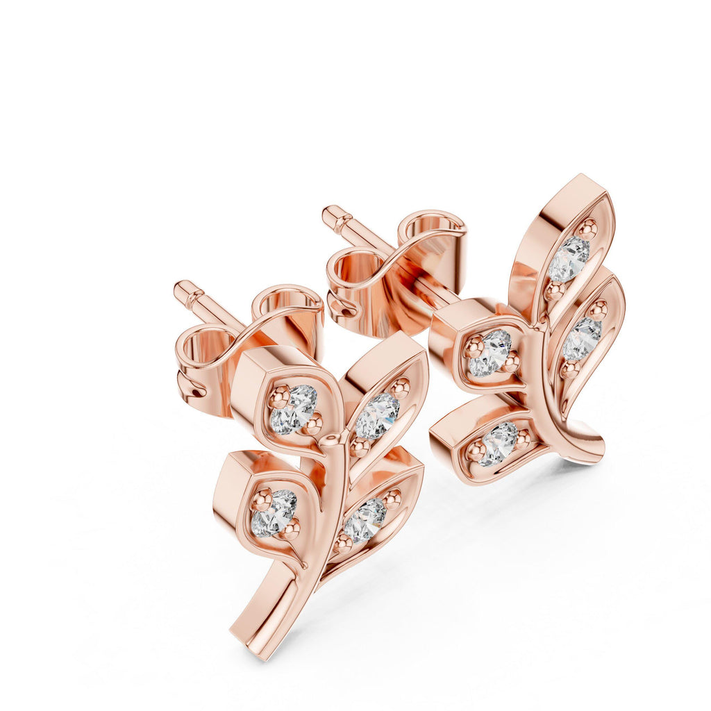 Moissanite Leaf Branch Stud Earrings – 925 Sterling Silver, 18K Gold Vermeil