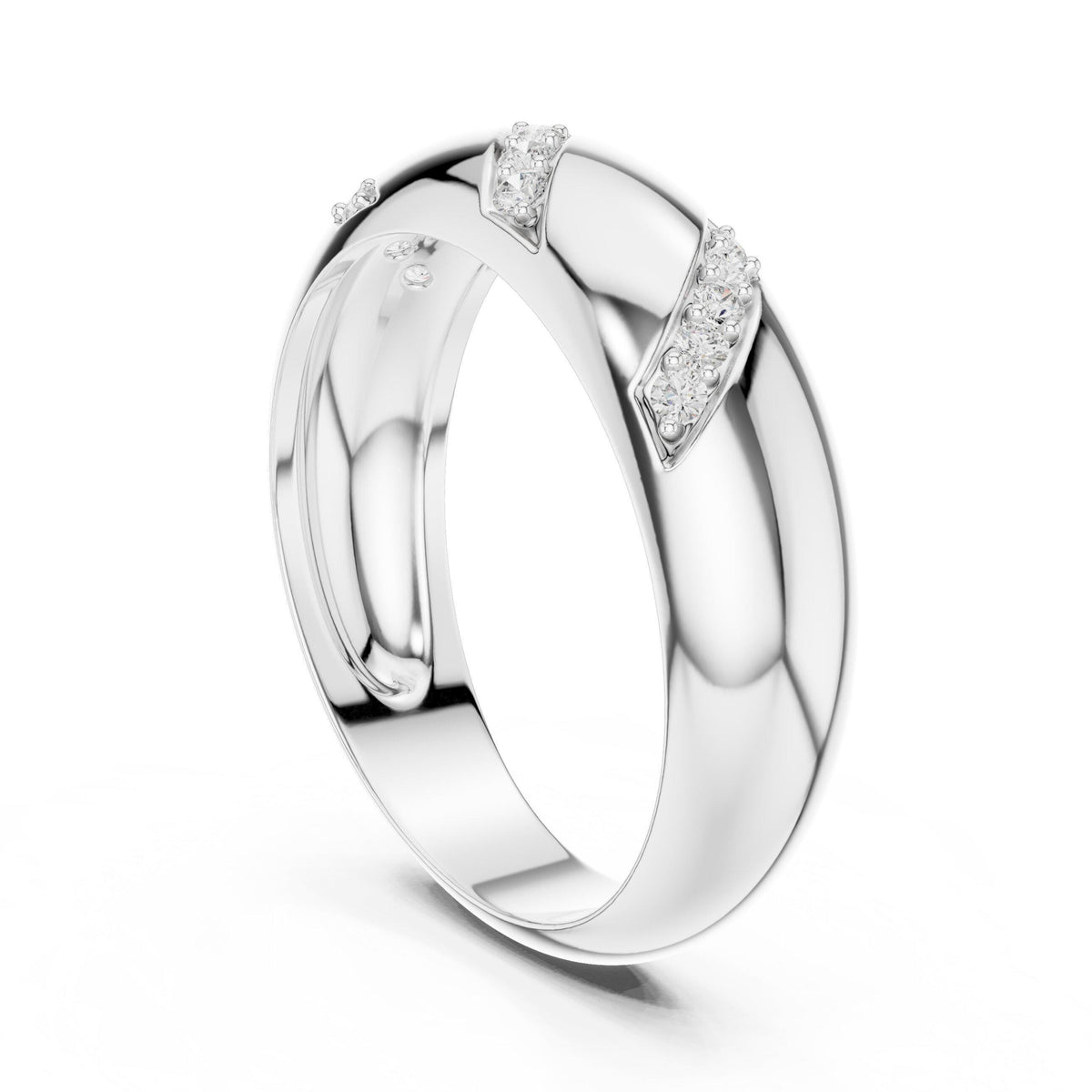 Men's Domed Band with Diagonal Pavé Moissanite Accents – 925 Sterling Silver, 18K Gold Vermeil