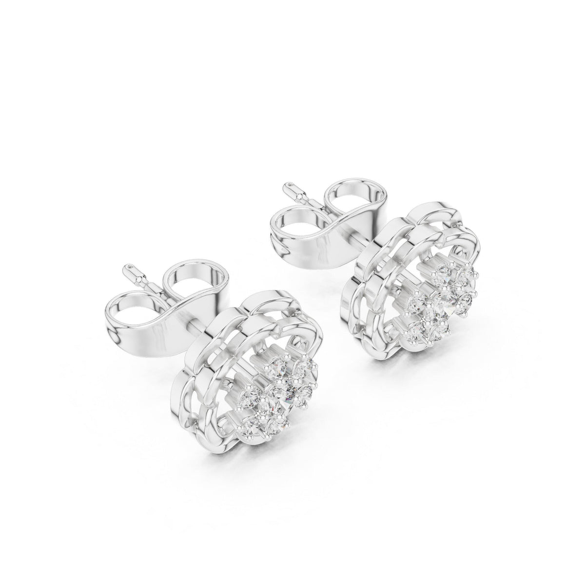 Moissanite Flower Rosette Stud Earrings – 925 Sterling Silver, 18K Gold Vermeil
