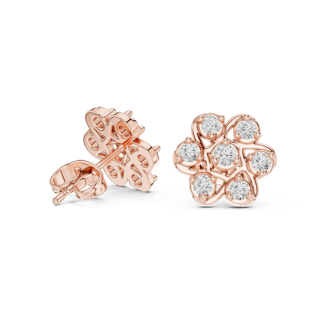 Moissanite Pinwheel Flower Stud Earrings – 925 Sterling Silver, 18K Gold Vermeil
