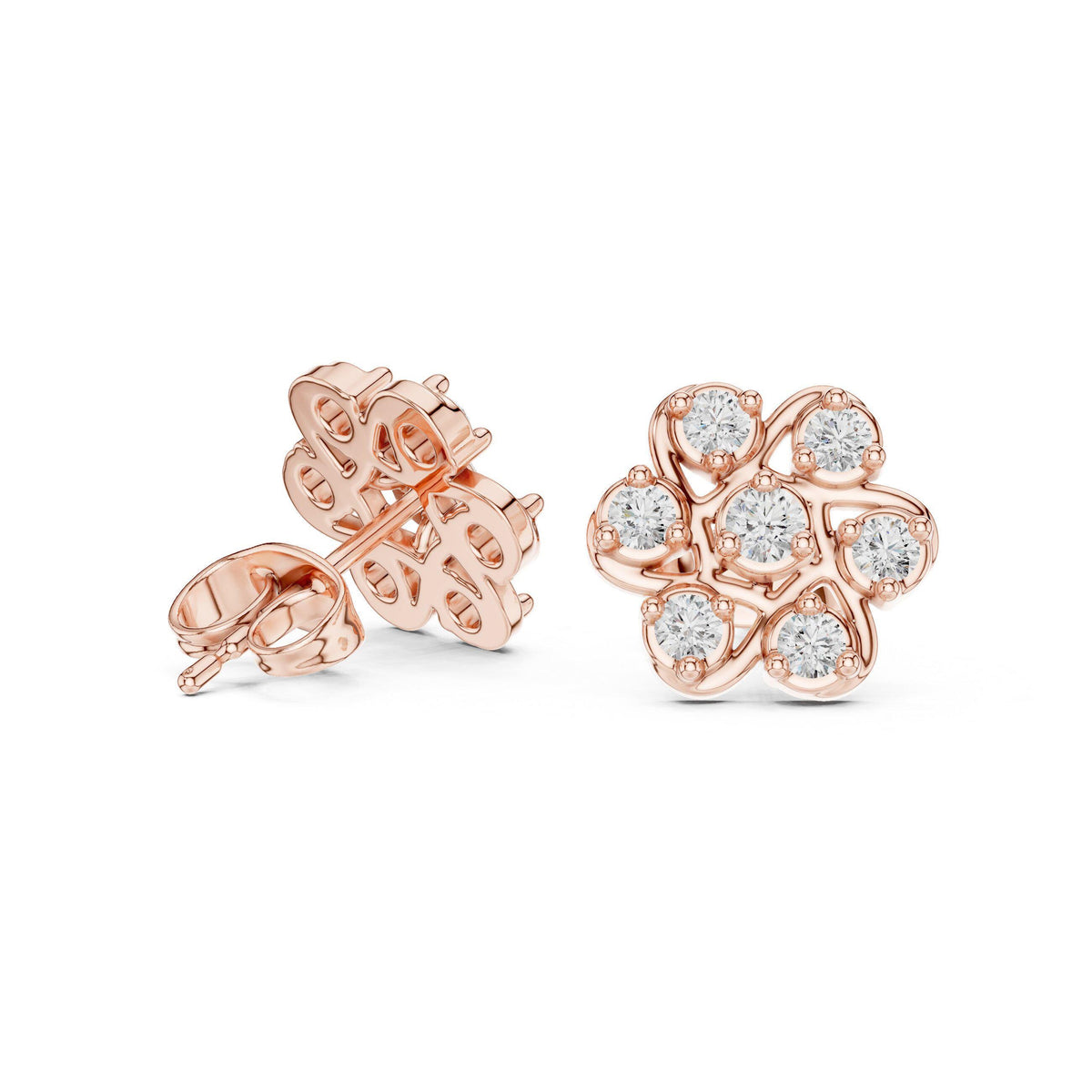 Moissanite Pinwheel Flower Stud Earrings – 925 Sterling Silver, 18K Gold Vermeil