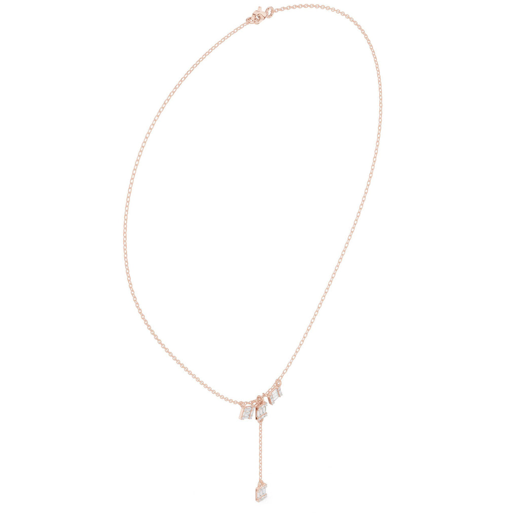 Baguette Moissanite Lariat Necklace – 925 Sterling Silver, 18K Gold Vermeil