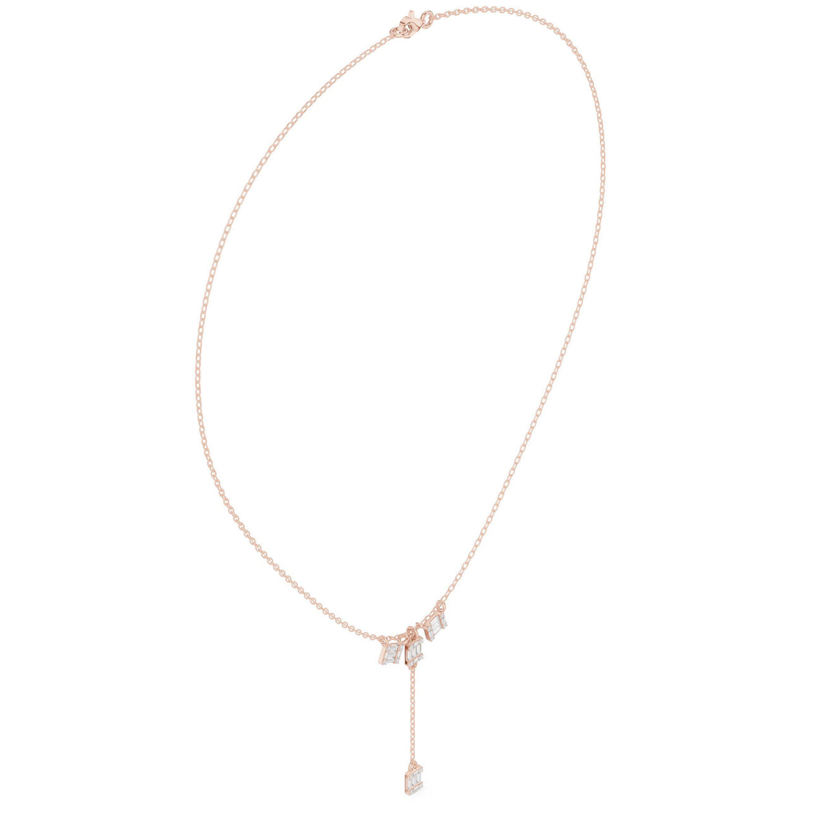 Baguette Moissanite Lariat Necklace – 925 Sterling Silver, 18K Gold Vermeil