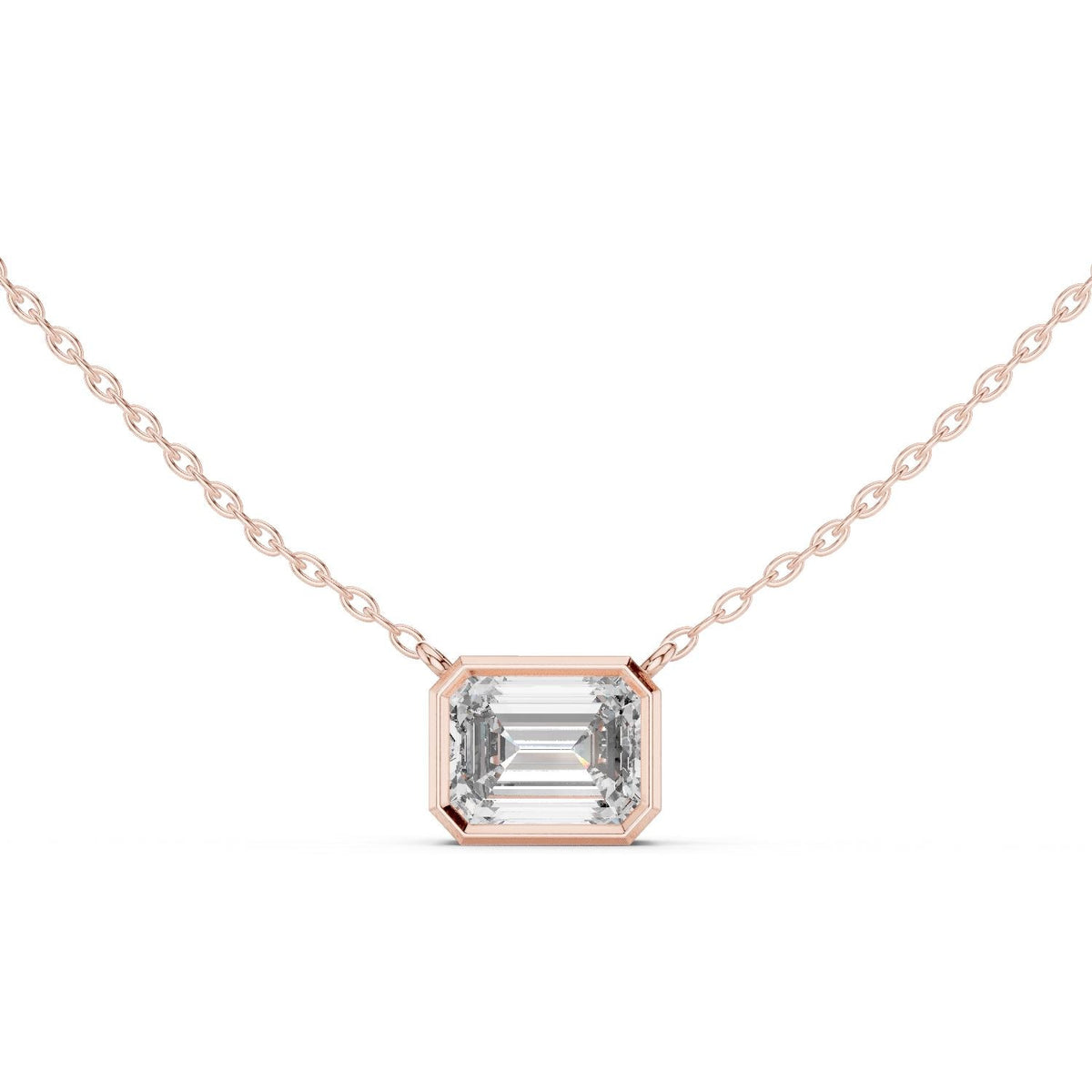 Emerald-Cut Moissanite East-West Bezel Necklace – 925 Sterling Silver, 18K Gold Vermeil