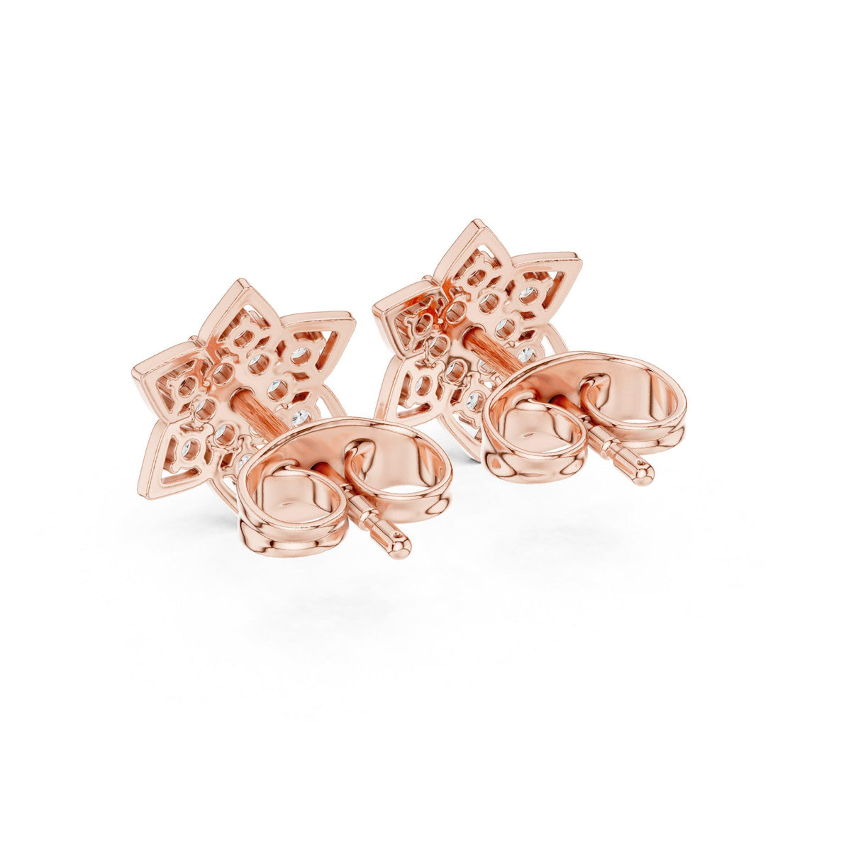 Moissanite Pavé Star Flower Stud Earrings – 925 Sterling Silver, 18K Gold Vermeil