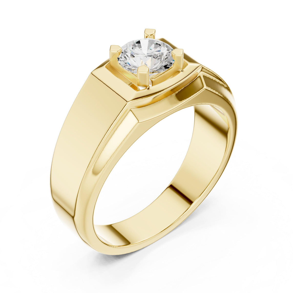 Men's Round Moissanite Ring with Raised Square Setting – 925 Sterling Silver, 18K Gold Vermeil