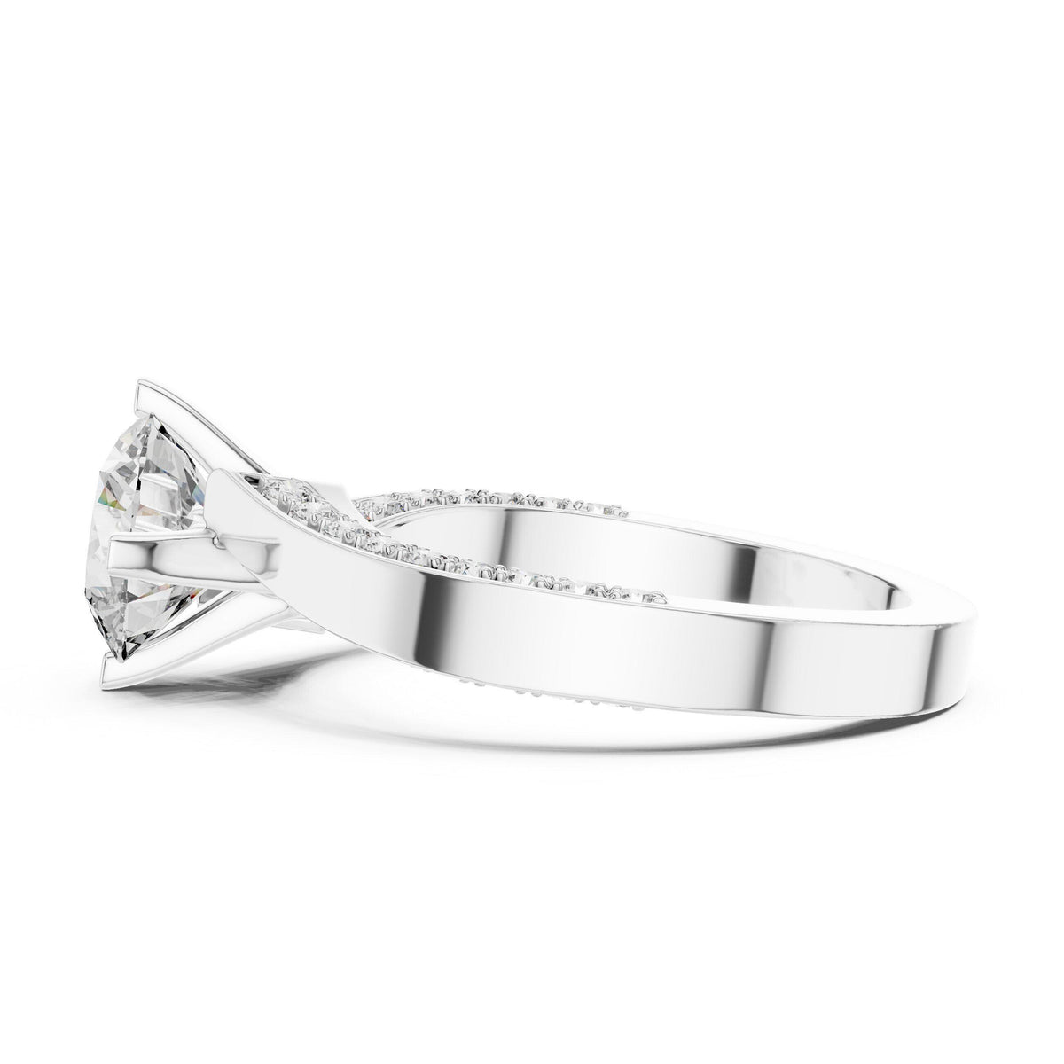 Round Moissanite Twist Ring with Pavé Band, 7.5mm – 925 Sterling Silver, 18K Gold Vermeil