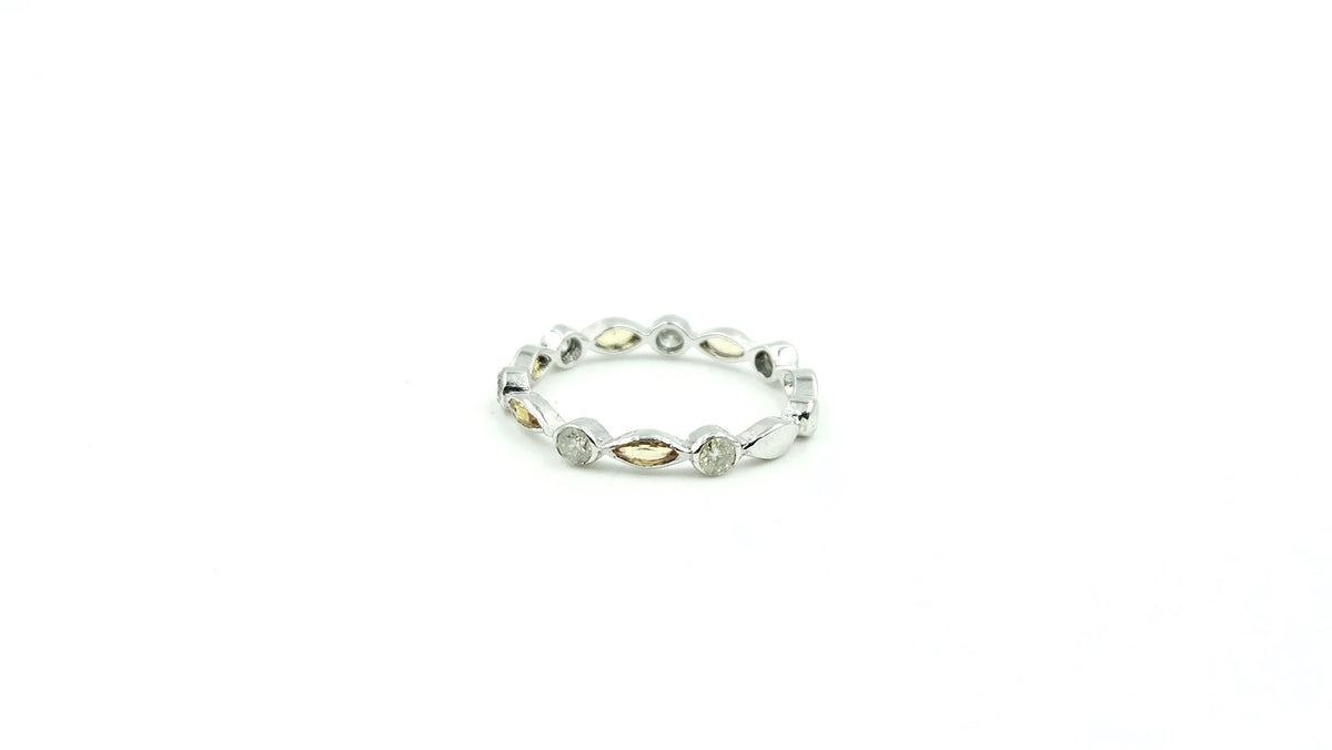 Yellow Sapphire & Diamond Eternity Band – 925 Sterling Silver, 18K White Gold Vermeil
