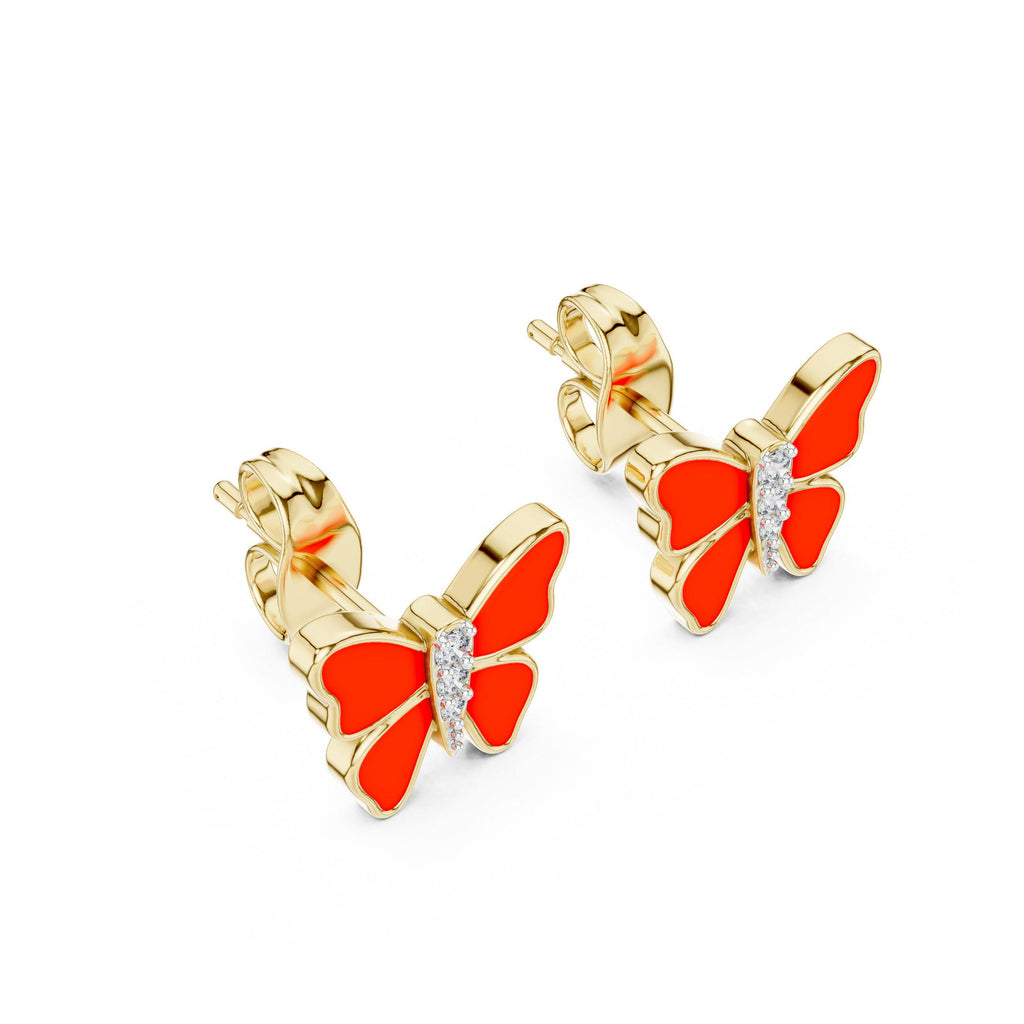 Moissanite & Enamel Butterfly Earrings – 925 Sterling Silver, 18K Gold Vermeil