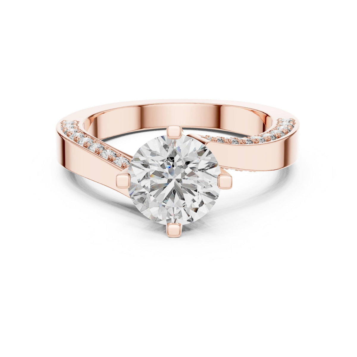 Round Moissanite Twist Ring with Pavé Band, 7.5mm – 925 Sterling Silver, 18K Gold Vermeil