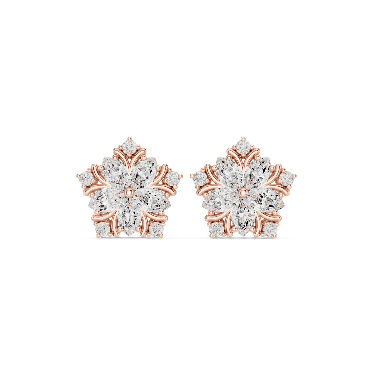 Moissanite Pentagon Flower Stud Earrings – 925 Sterling Silver, 18K Gold Vermeil