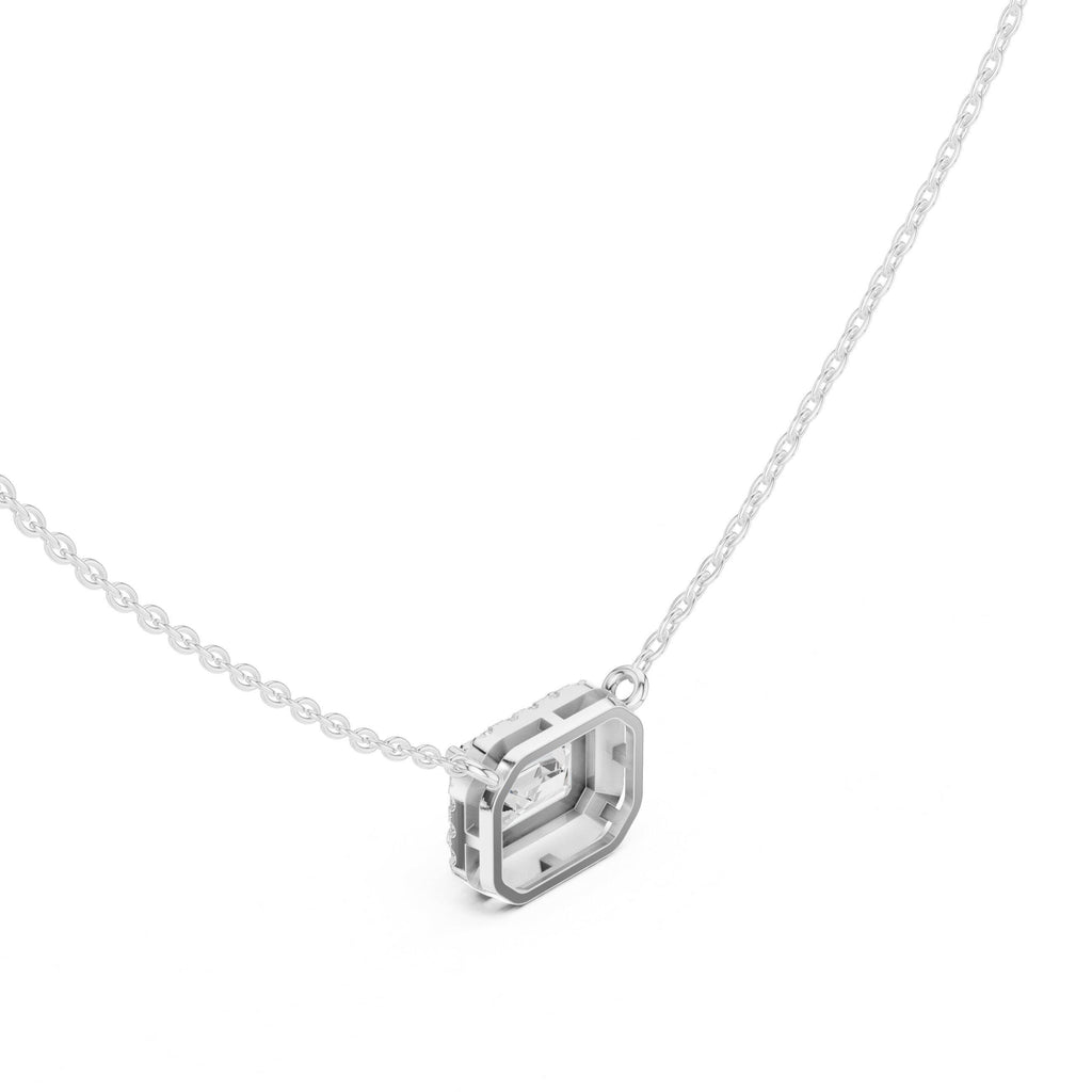 Emerald-Cut Moissanite East-West Halo Necklace – 925 Sterling Silver, 18K Gold Vermeil