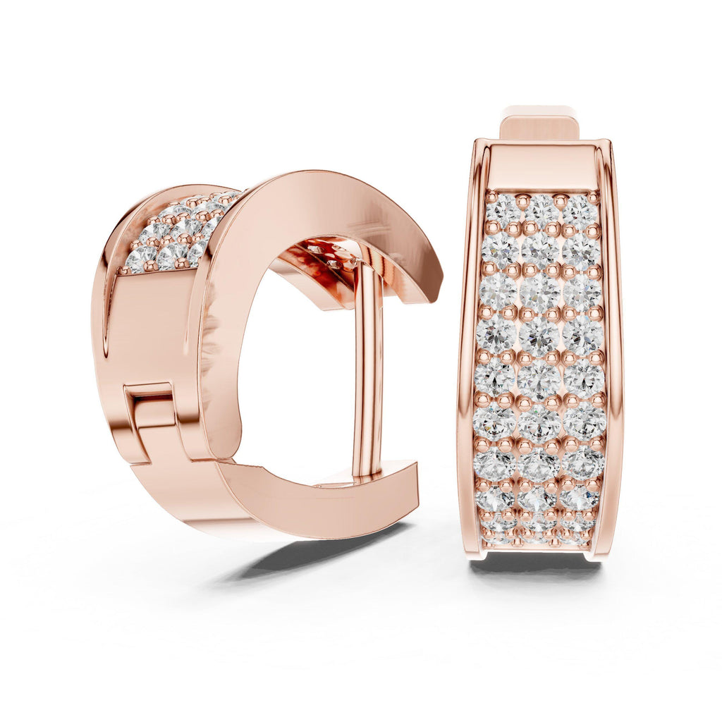 Moissanite Pavé Three-Row Huggie Hoop Earrings – 925 Sterling Silver, 18K Gold Vermeil