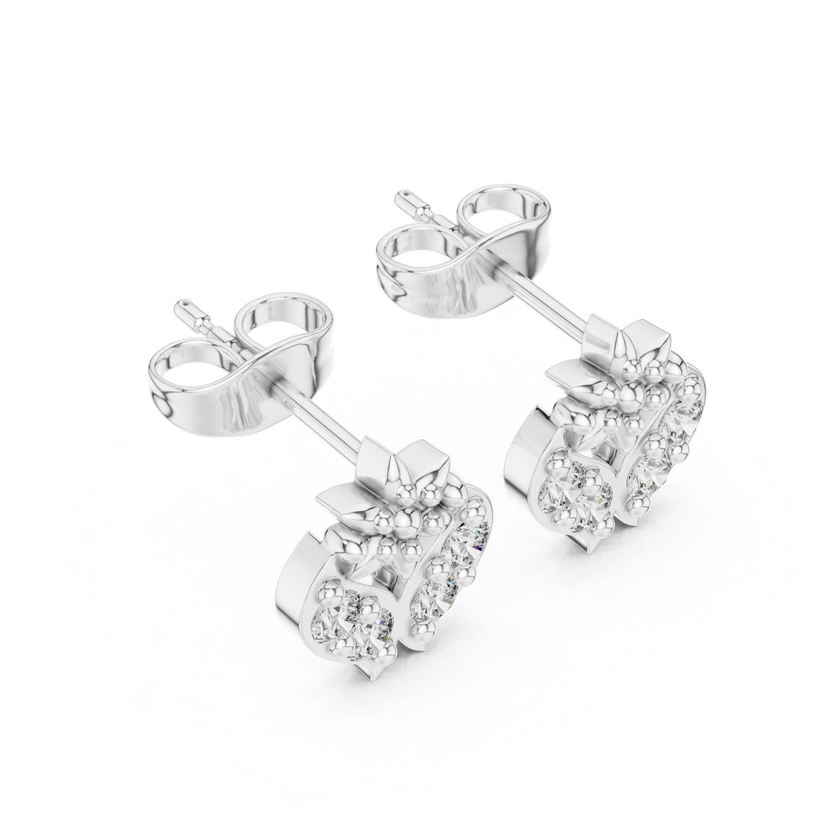 Moissanite Ornate Dome Stud Earrings – 925 Sterling Silver, 18K Gold Vermeil
