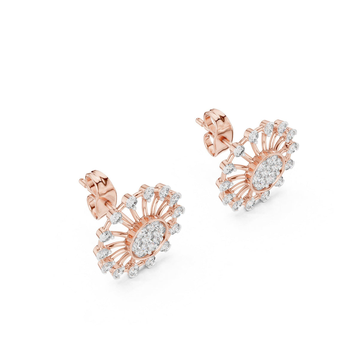 Moissanite Sunflower Medallion Stud Earrings – 925 Sterling Silver, 18K Gold Vermeil