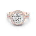 Round Moissanite Halo Ring with Triple-Row Pavé Band – 925 Sterling Silver, 18K Gold Vermeil