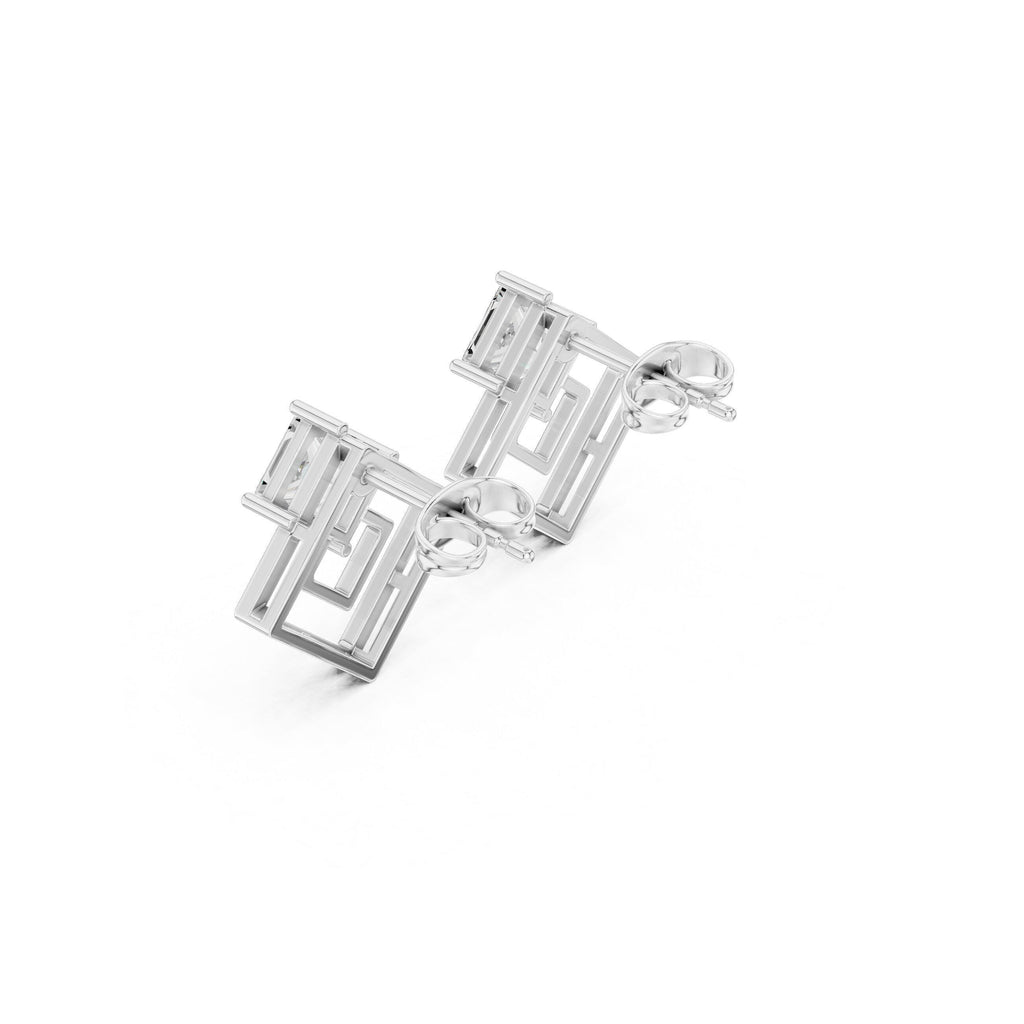 Moissanite Open Square Geometric Stud Earrings – 925 Sterling Silver, 18K Gold Vermeil