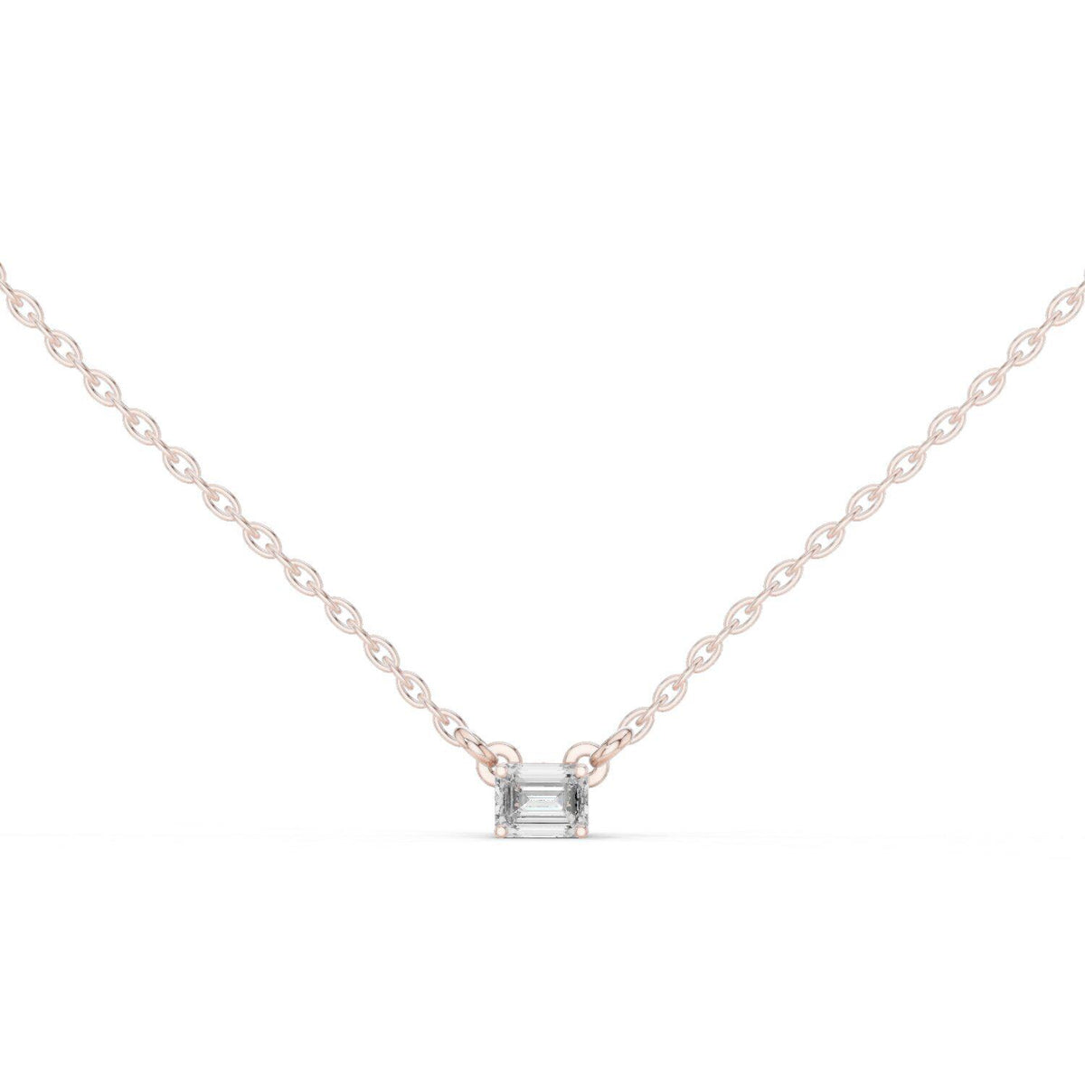 Emerald-Cut Moissanite East-West Solitaire Necklace – 925 Sterling Silver, 18K Gold Vermeil