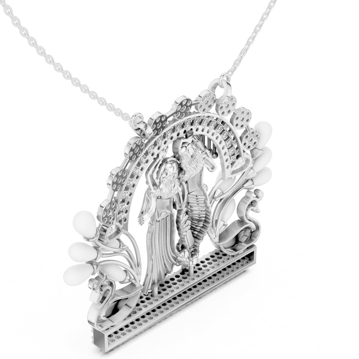 Radha Krishna Moissanite Peacock Pendant Necklace – 925 Sterling Silver, 18K Gold Vermeil