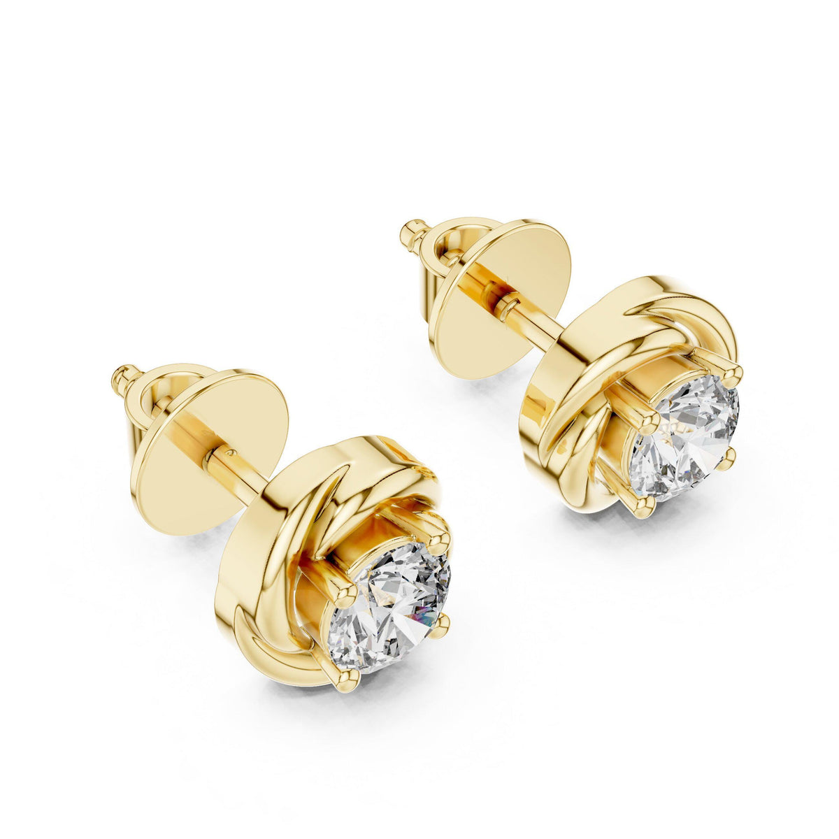 5mm Round Moissanite Swirl Stud Earrings – 925 Sterling Silver, 18K Gold Vermeil