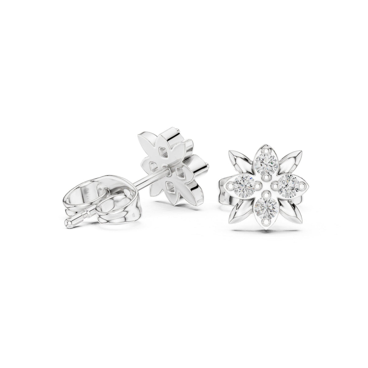 Moissanite Flower Star Stud Earrings – 925 Sterling Silver, 18K Gold Vermeil