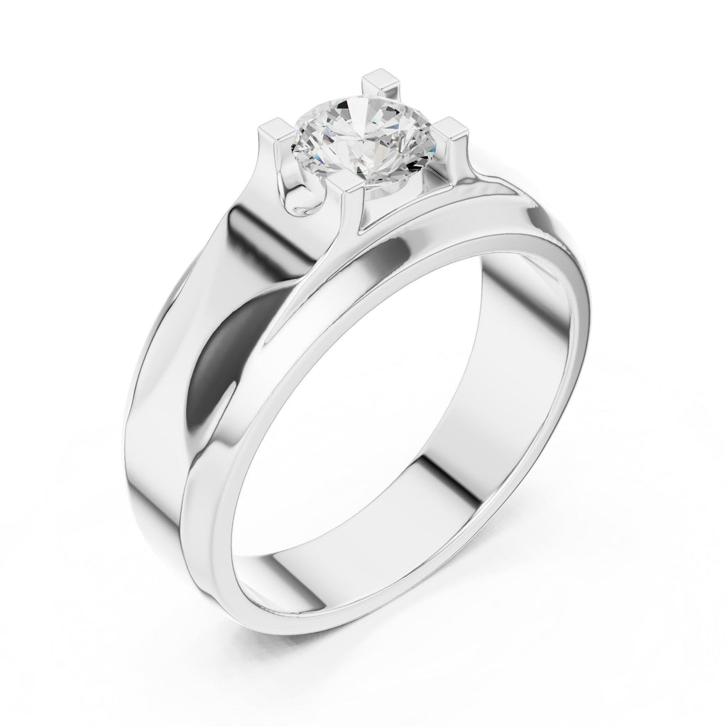 Men's Round Moissanite Ring with Raised Shoulders – 925 Sterling Silver, 18K Gold Vermeil