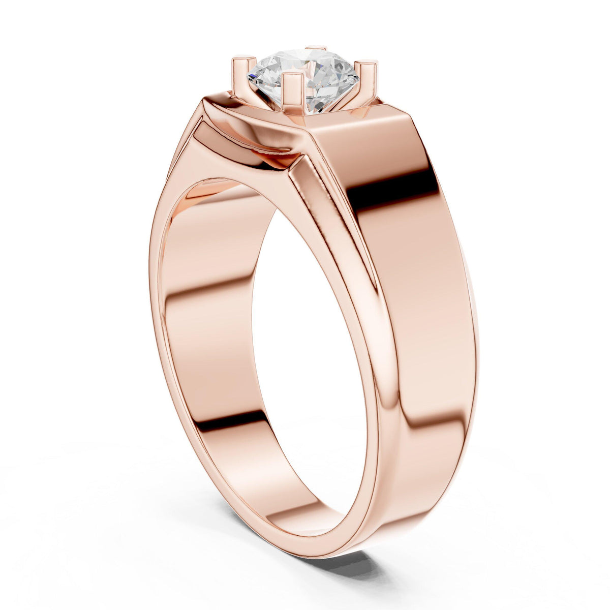 Men's Round Moissanite Ring with Raised Square Setting – 925 Sterling Silver, 18K Gold Vermeil