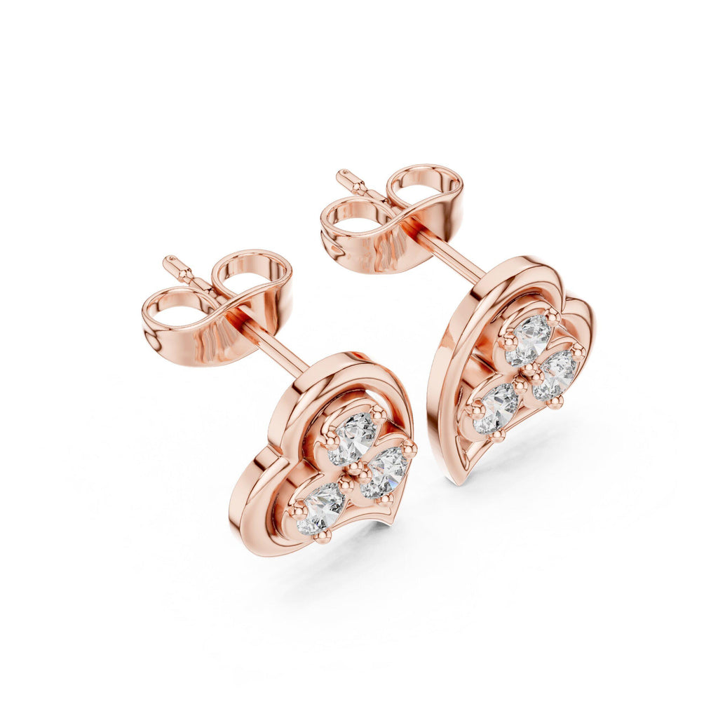Moissanite Heart Trio Stud Earrings – 925 Sterling Silver, 18K Gold Vermeil