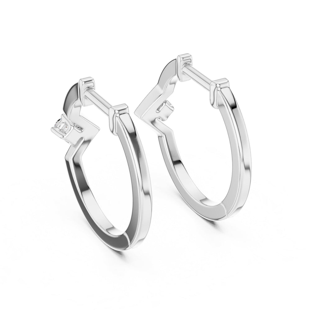 Round Moissanite Chevron Huggie Hoop Earrings – 925 Sterling Silver, 18K Gold Vermeil
