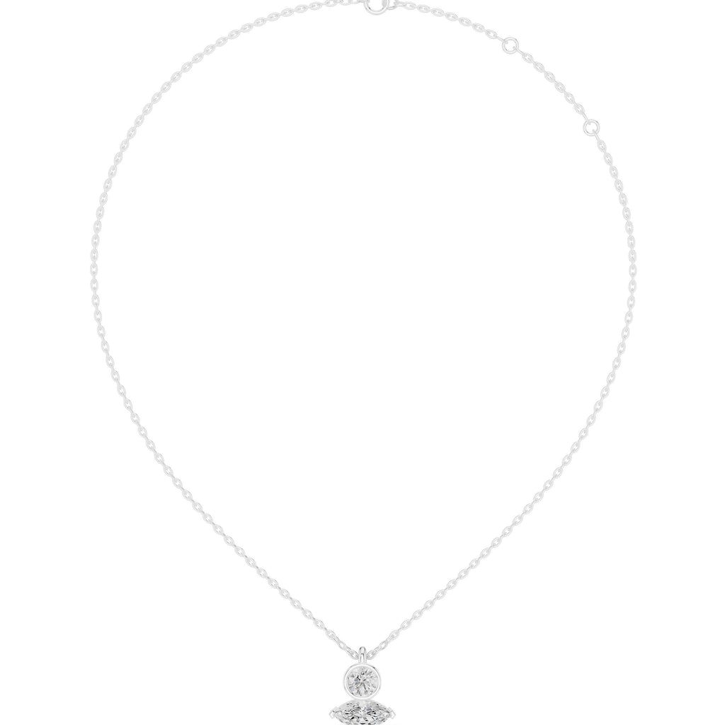Round & Marquise Moissanite Bezel Drop Necklace – 925 Sterling Silver, 18K Gold Vermeil