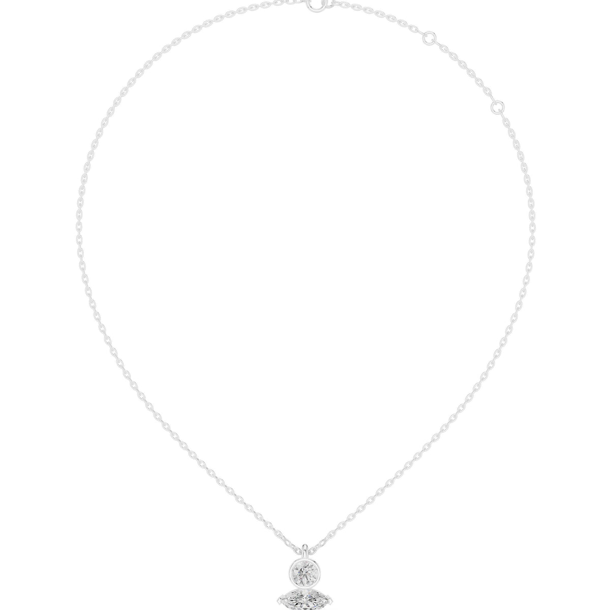 Round & Marquise Moissanite Bezel Drop Necklace – 925 Sterling Silver, 18K Gold Vermeil