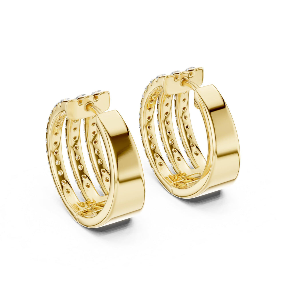 Moissanite Pavé Triple-Row Huggie Hoop Earrings – 925 Sterling Silver, 18K Gold Vermeil