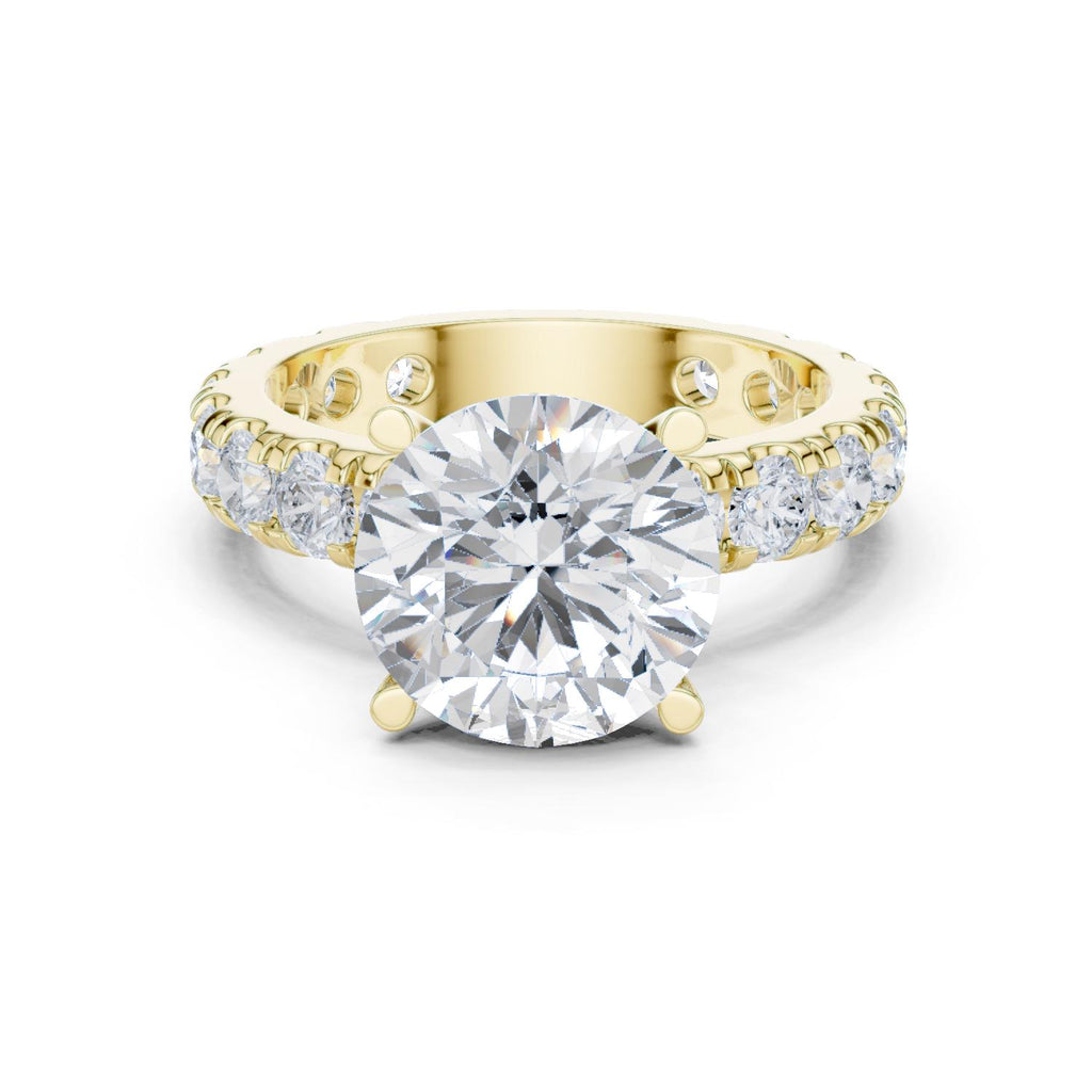 Round Moissanite Ring with Pavé Band – 925 Sterling Silver, 18K Gold Vermeil