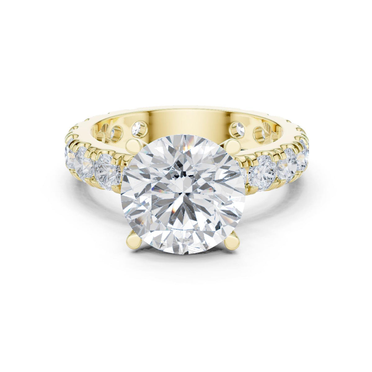 Round Moissanite Ring with Pavé Band – 925 Sterling Silver, 18K Gold Vermeil