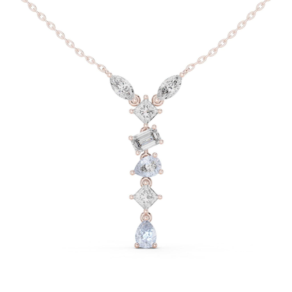Marquise, Princess & Baguette Moissanite V-Drop Necklace – 925 Sterling Silver, 18K Gold Vermeil