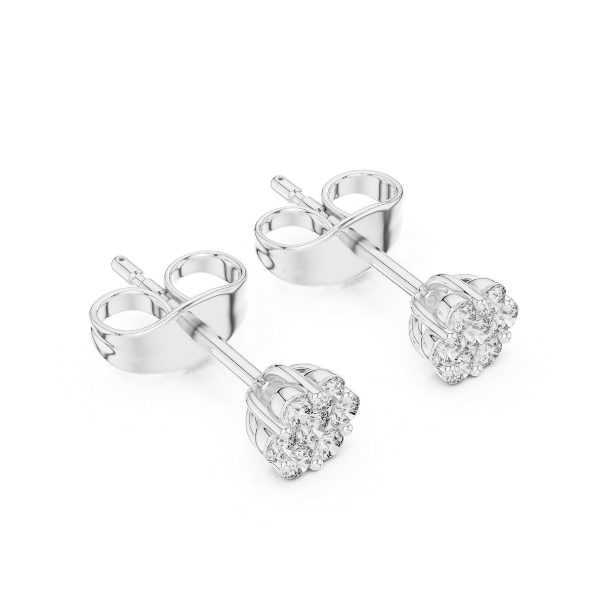 Moissanite Round Cluster Stud Earrings – 925 Sterling Silver, 18K Gold Vermeil