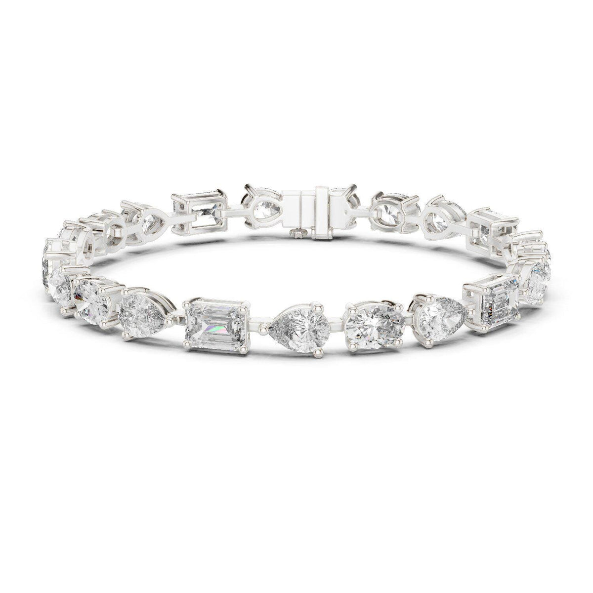 Emerald, Pear & Oval Moissanite Tennis Bracelet – 925 Sterling Silver, 18K Gold Vermeil