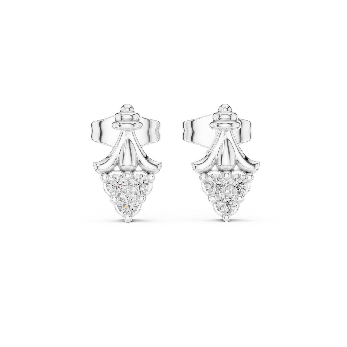Moissanite Ornate Drop Stud Earrings – 925 Sterling Silver, 18K Gold Vermeil