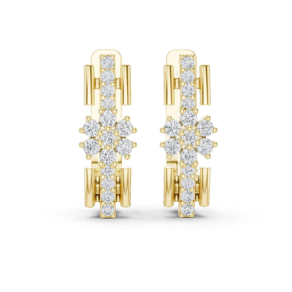 Moissanite Flower Cluster Pavé Bar Earrings – 925 Sterling Silver, 18K Gold Vermeil