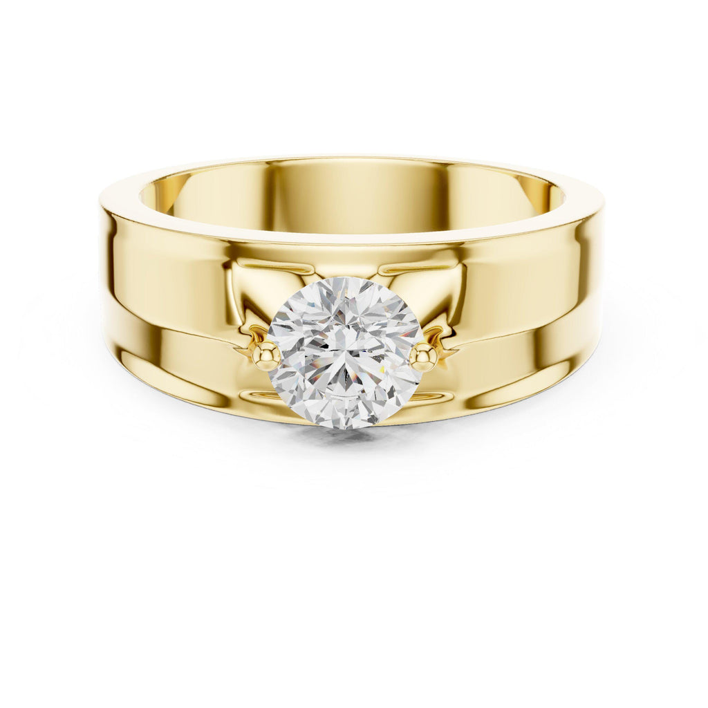 Men's Round Moissanite Ring with Winged Prongs, Flat Band – 925 Sterling Silver, 18K Gold Vermeil