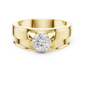 Men's Round Moissanite Ring with Winged Prongs, Flat Band – 925 Sterling Silver, 18K Gold Vermeil