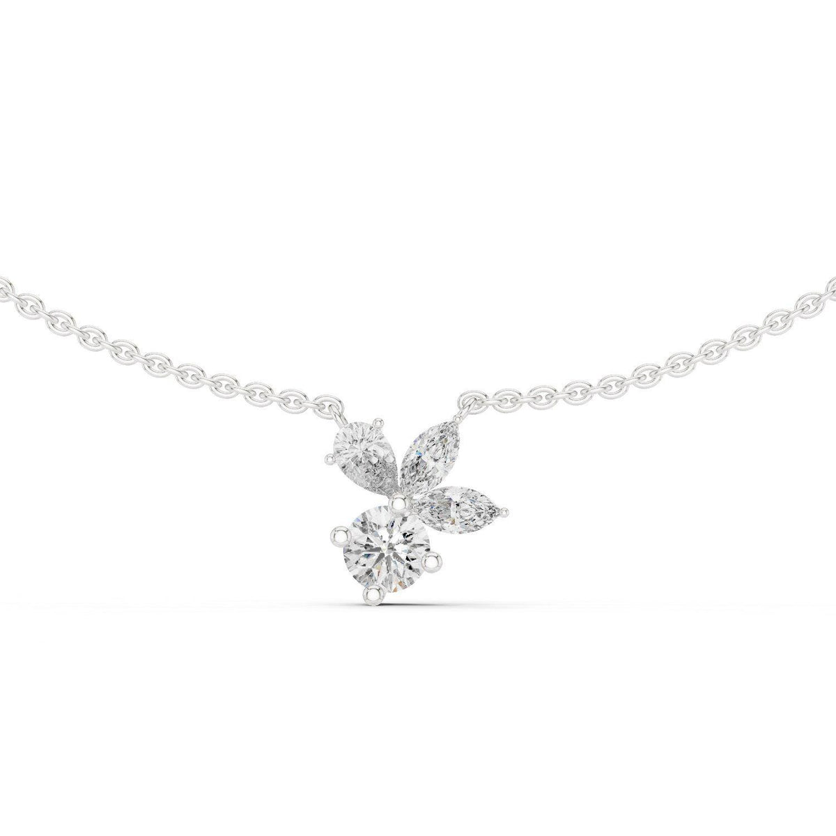 Pear, Marquise & Round Moissanite Cluster Pendant Necklace – 925 Sterling Silver, 18K Gold Vermeil