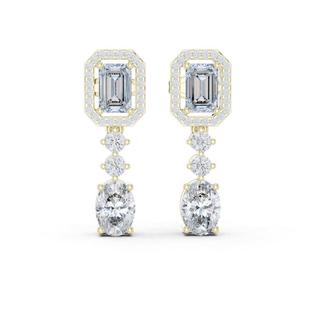 Emerald-Cut Halo Moissanite Drop Earrings – 925 Sterling Silver, 18K Gold Vermeil